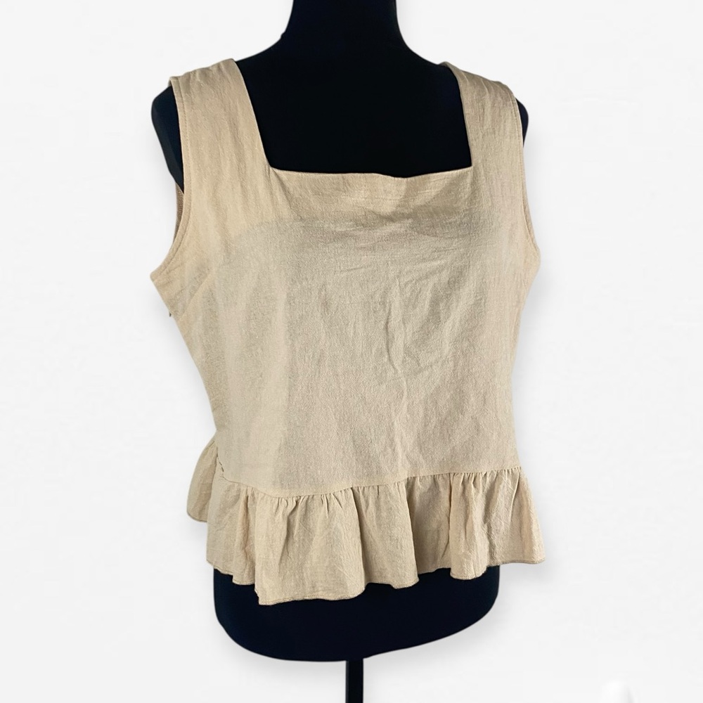 Tan beige 100% cotton Sleeveless Flowy Ruffle Top and matching Shorts XL - Picture 3 of 12
